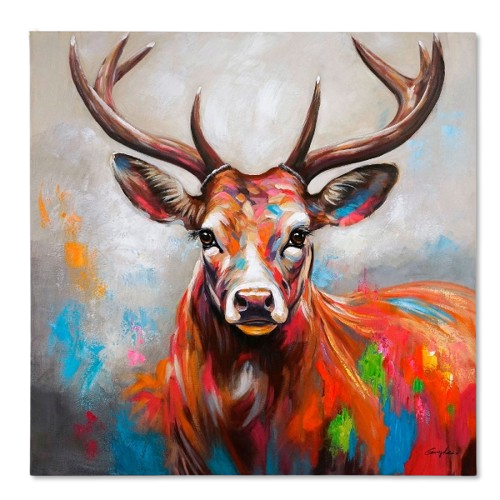 Gemälde &quot;Bunter Hirsch&quot; 100x100cm